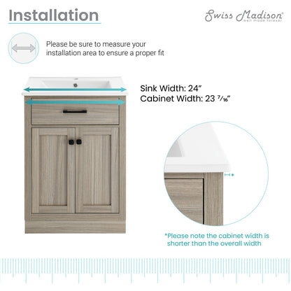 Burdon 24" Freestanding Bathroom Vanity in Weathered Oak with Sink Top