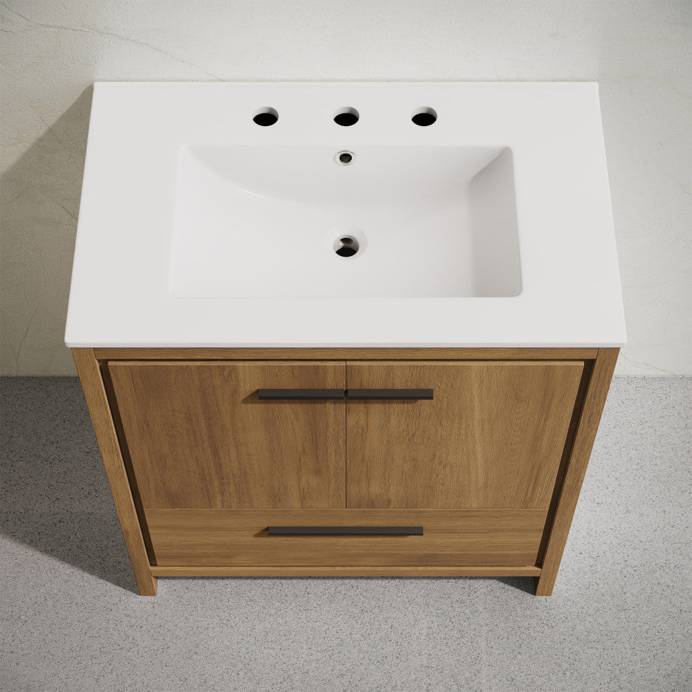 Virage 30" Freestanding Bathroom Vanity in Brown Oak with 3-Hole Widespread Sink Top