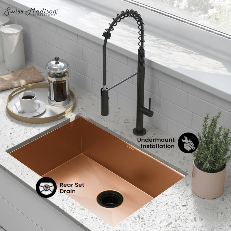 Tourner 26 x 18 Stainless Steel, Single Basin, Undermount Kitchen Sink, Rose Gold
