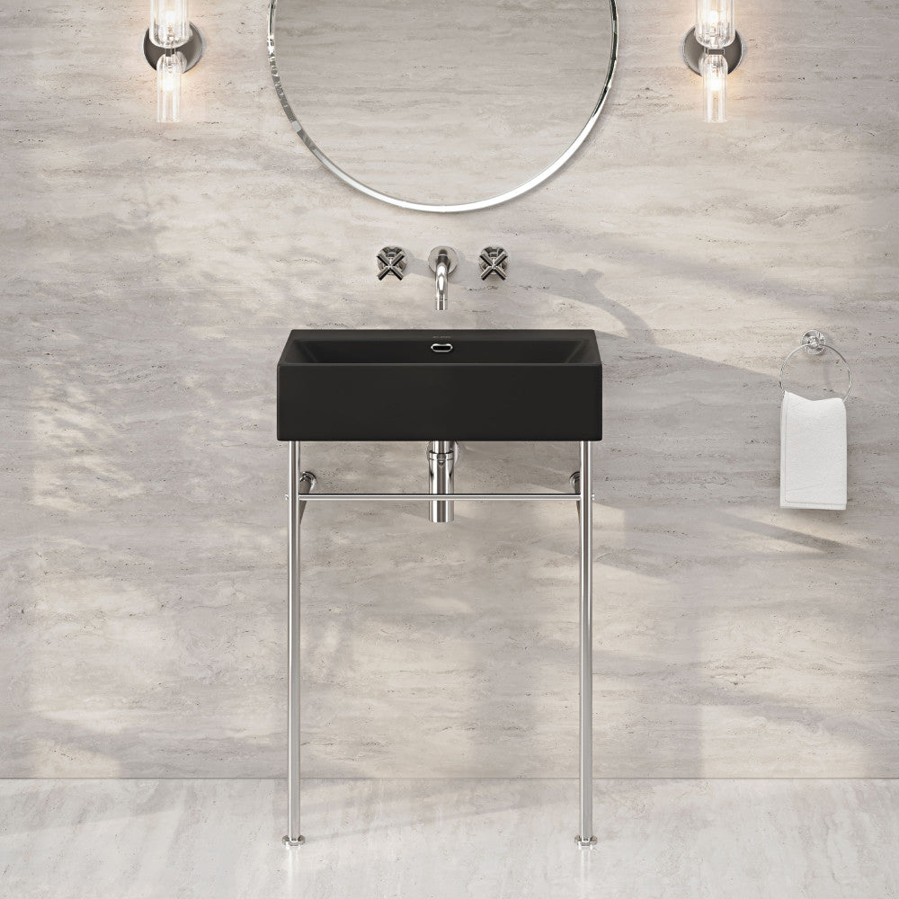 Claire 24" Rectangle Matte Black Zero Hole Console Sink with Polished Chrome Legs