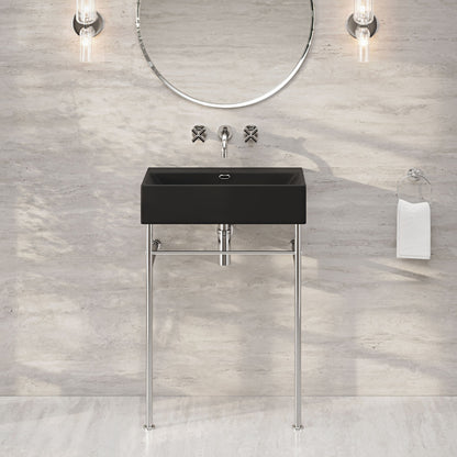 Claire 24" Rectangle Matte Black Zero Hole Console Sink with Polished Chrome Legs