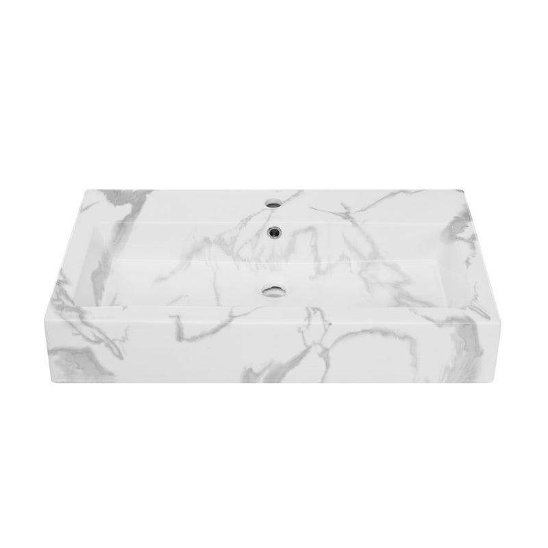 Voltaire Wide Rectangle Wall Hung Sink in White Marble