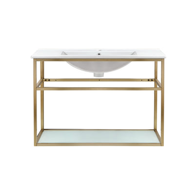 Pierre 30 Single, Open Shelf, Gold Metal Frame Bathroom Vanity