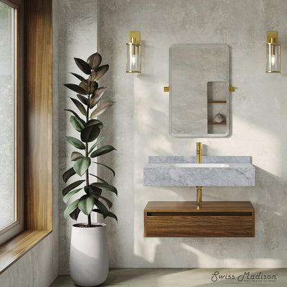 Avancer 36" Wall-Mounted Bathroom Vanity in Brown Oak with Storm Gray Sink Top