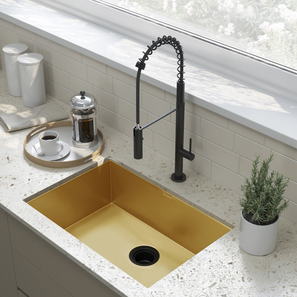 Tourner 26 x 18 Stainless Steel, Single Basin, Undermount Kitchen Sink, Gold