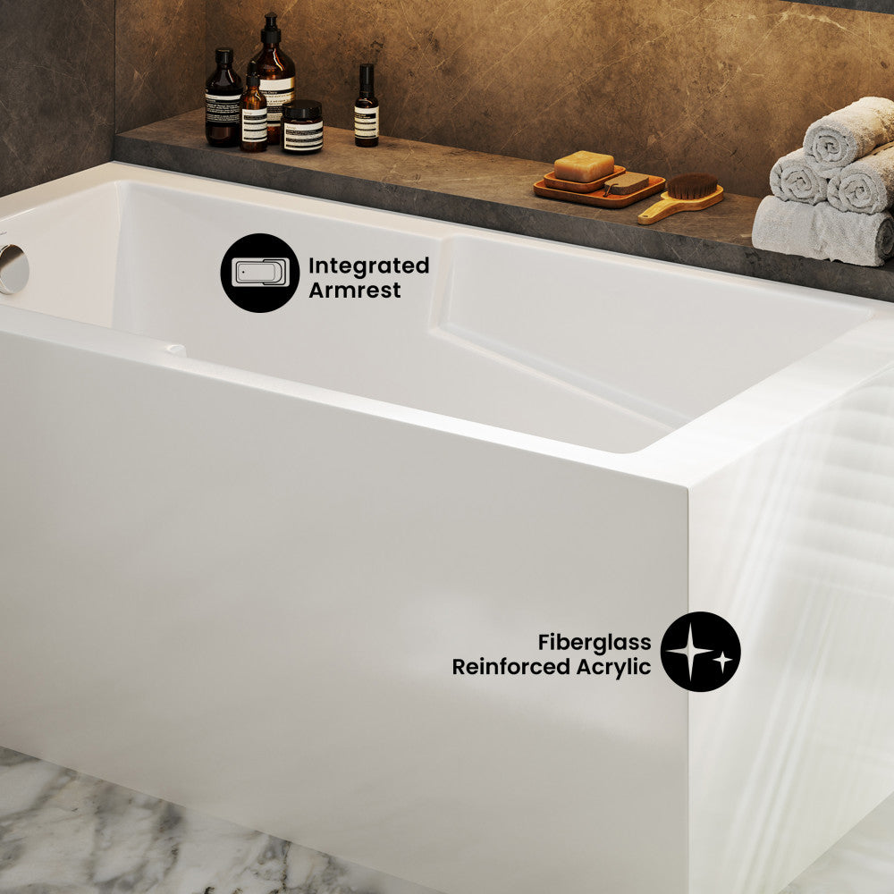 Voltaire 60 x 32 Left Hand Drain Drain Alcove Tub with Corner Apron