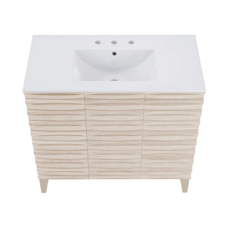 Cascade 36 in. White Oak Bathroom Vanity With White, 3-Hole Ceramic Sink Top
