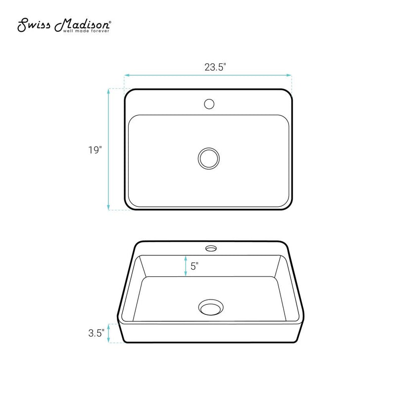 Carre Large Rectangle Vessel Sink