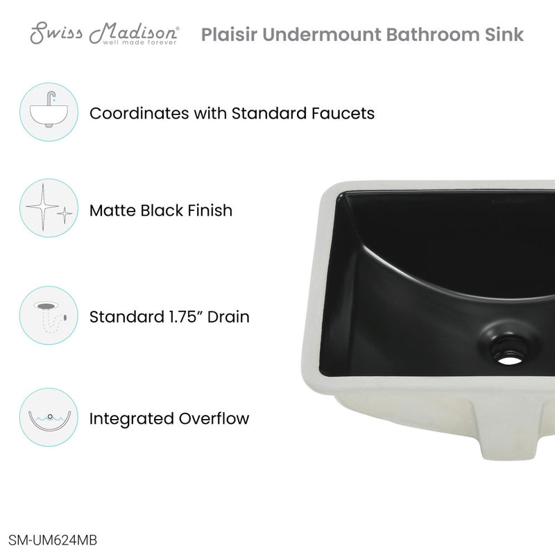 Plaisir 18.5" Rectangle Undermount Bathroom Sink in Matte Black