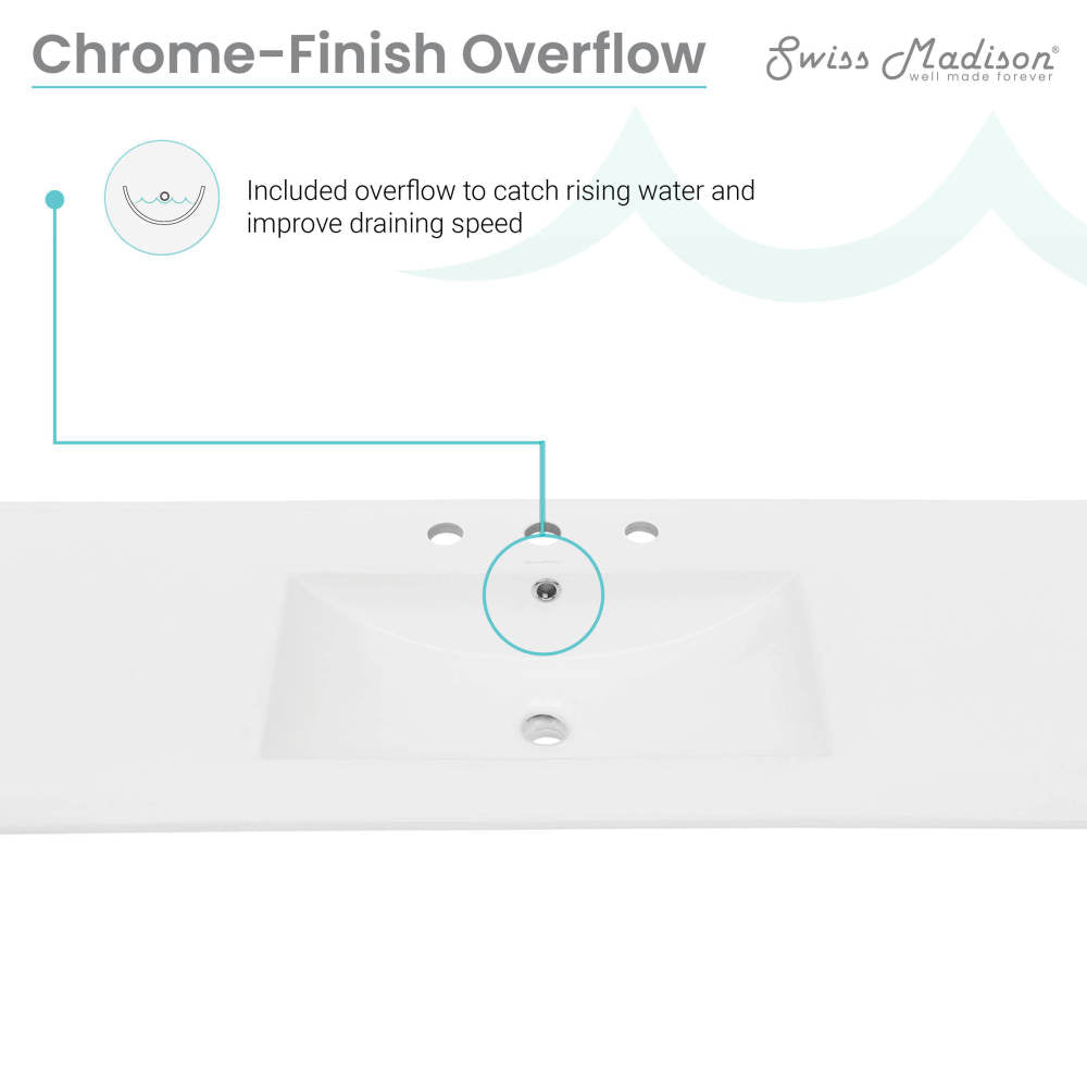 48" 3-Hole Widespread Vanity Sink Top in Glossy White