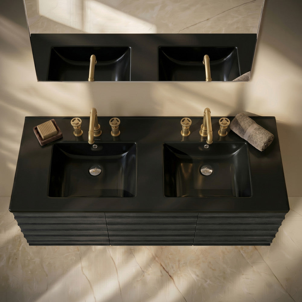 60 inch Vanity Top Bathroom Sink in Matte Black with 3 Holes