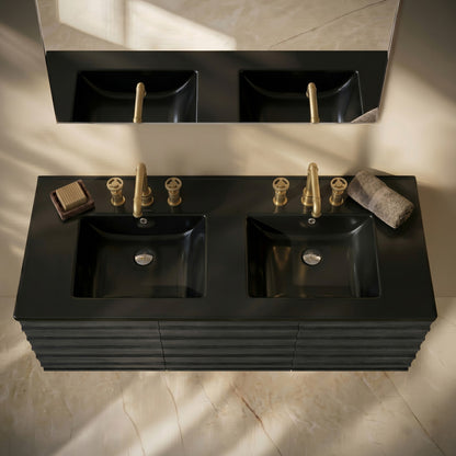 60 inch Vanity Top Bathroom Sink in Matte Black with 3 Holes
