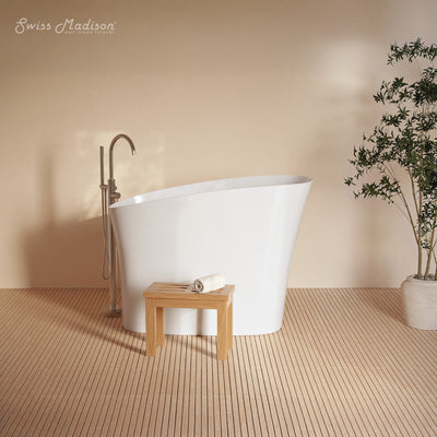 Cascade II 48" Single Slipper Japanese Soaking Freestanding Bathtub in Matte White, Stool Included