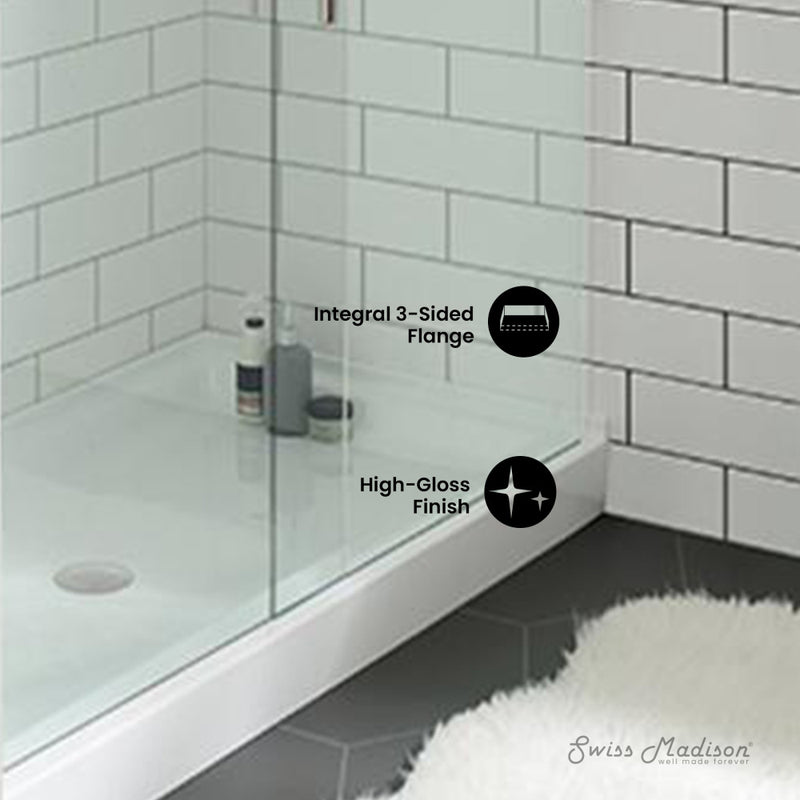 Voltaire 60" x 30" Acrylic White, Single-Threshold, Center Drain, Shower Base