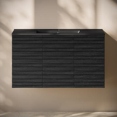 Cascade 36" Wall-Mounted Bathroom Vanity in Black Oak with Black Sink Top