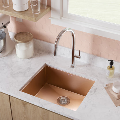Tourner 21 x 18 Stainless Steel, Single Basin, Undermount Kitchen Sink, Rose Gold