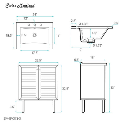 Bron 24" Freestanding Bathroom Vanity in Golden Oak with 3-Hole Centerset Sink Top