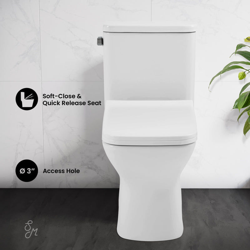 Carre One-Piece Square Toilet Left Side Flush Handle Toilet 1.28 gpf