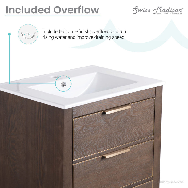 Hugo 24" Freestanding Bathroom Vanity in Brown Oak with Sink Top