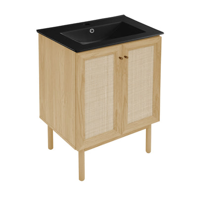 Classe 24" Freestanding Bathroom Vanity in Natural Oak with Black Sink Top