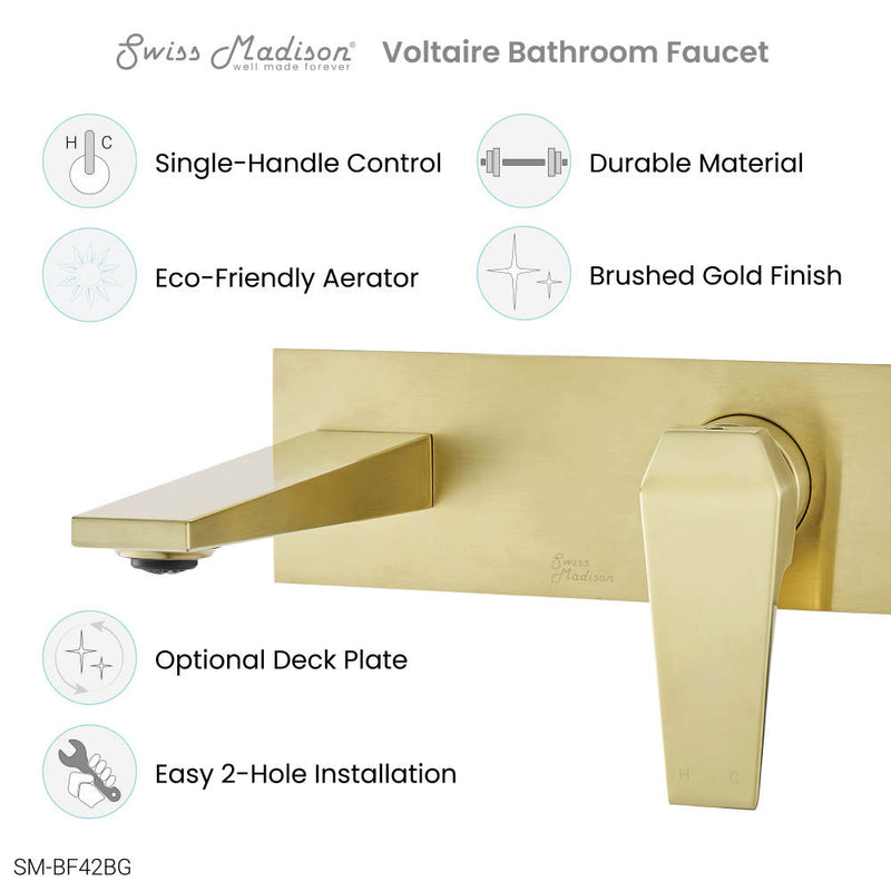 Voltaire Single-Handle, Wall-Mount, Bathroom Faucet in Brushed Gold