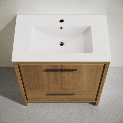 Virage 30" Freestanding Bathroom Vanity in Brown Oak with Sink Top