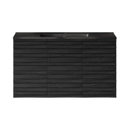 Cascade 36" Wall-Mounted Bathroom Vanity in Black Oak with Black Sink Top