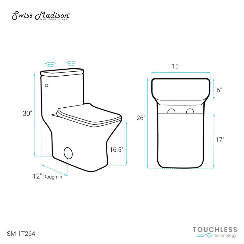 Carre One-Piece Square Toilet Dual-Flush 1.1/1.6 gpf, Touchless