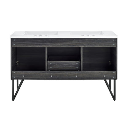 Annecy 60 in. Black Walnut, Double Basin Bathroom Vanity With White, 3-Hole Artificial Stone Sink Top