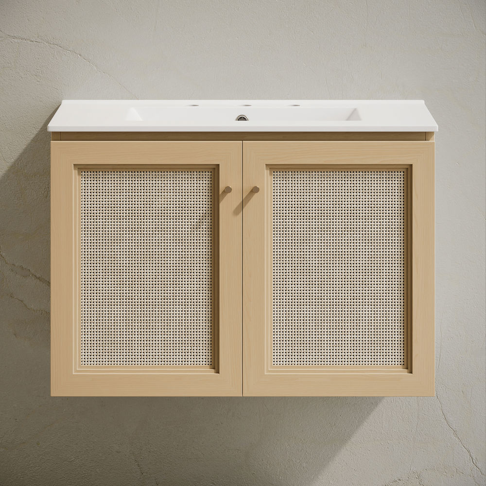 Classe 30" Wall-Mounted Bathroom Vanity in Natural Oak with Widespread Faucet Holes Vanity Top