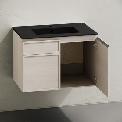 St. Tropez 30" Wall-Mounted Bathroom Vanity in White Oak with Black Sink Top