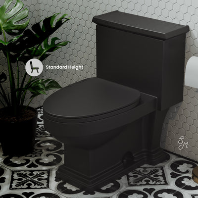 Voltaire One-Piece Elongated Toilet Left Side Flush Handle 1.28 gpf in Matte Black