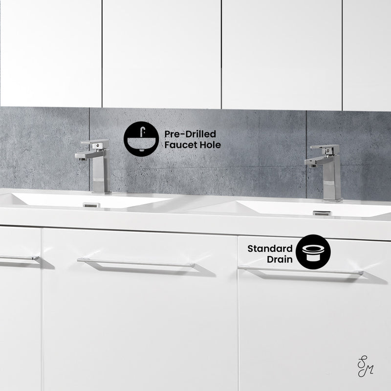 Annecy 60" Freestanding Bathroom Vanity in White with Sink Top