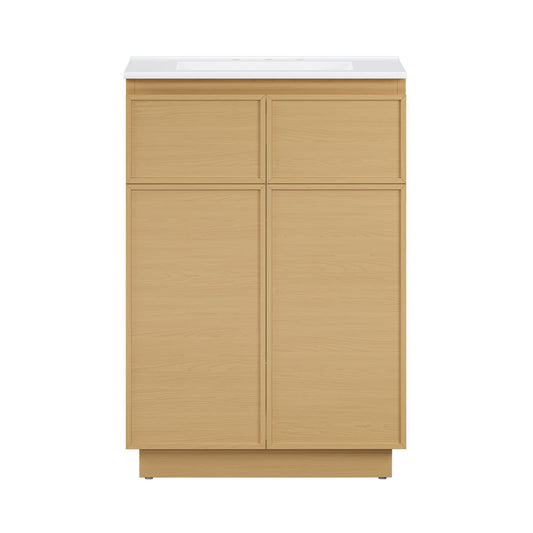 St. Tropez 24" Freestanding Bathroom Vanity in Natural Oak with 3-Hole Widespread Sink Top