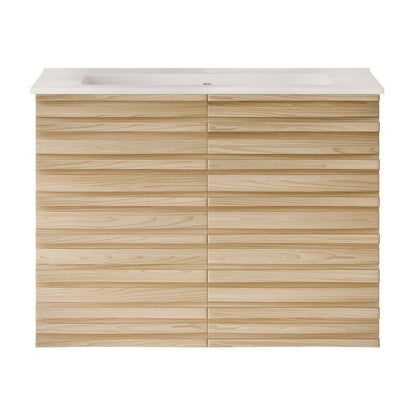 Cascade 30" Wall-Mounted Bathroom Vanity in Natural Oak with Sink Top