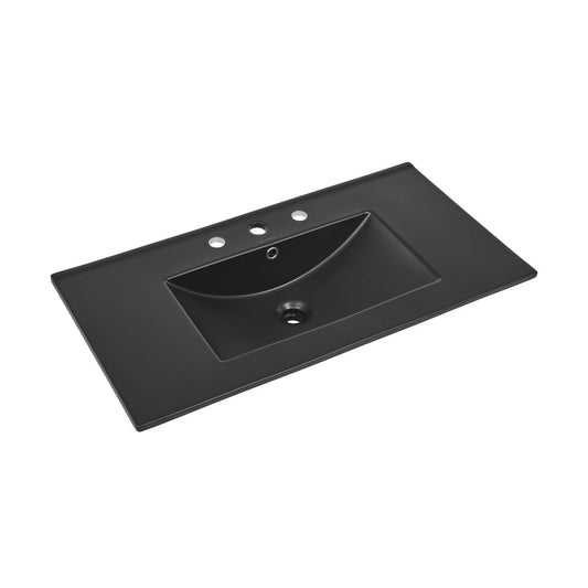 36" Ceramic Vanity Top with Three Faucet Holes in Matte Black