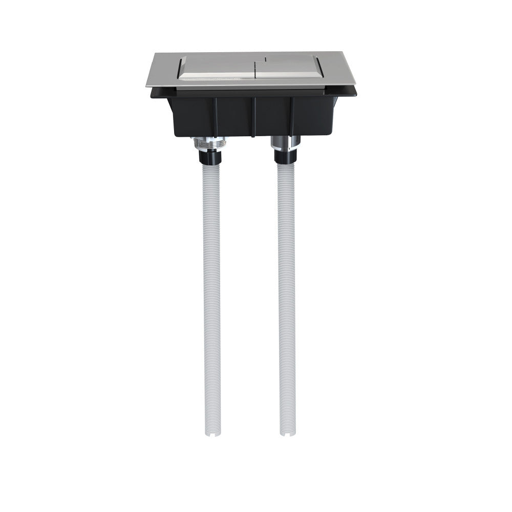 Voltaire dual flush push button toilet actuator in chrome with two flush rods and rectangular design.