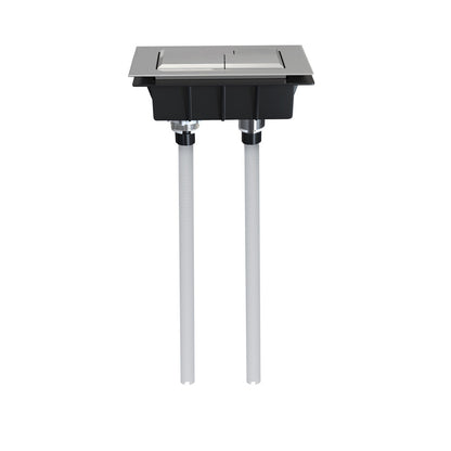 Voltaire dual flush push button toilet actuator in chrome with two flush rods and rectangular design.