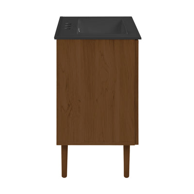 Bron 24" Freestanding Bathroom Vanity in Brown Oak with Black 3-Hole Centerset Sink Top