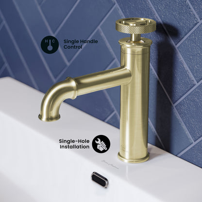 Avallon Single Hole, Single-Handle Wheel, Bathroom Faucet in Brushed Gold