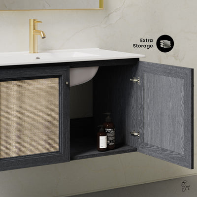 Classe 36" Wall-Mounted Bathroom Vanity in Black Oak with Single Faucet Hole Vanity Top