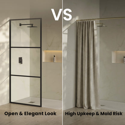 Claire 34 x 76 Framed Fixed 3/8 in. (10mm) Clear Tempered Glass Shower Door with Black Matte Frame