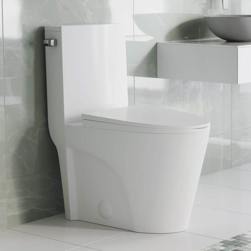 St. Tropez One-Piece 10" Rough-in 1.28 GPF Left Flush Elongated Toilet in Glossy White