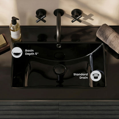 30" Zero Hole Vanity Sink Top in Glossy Black