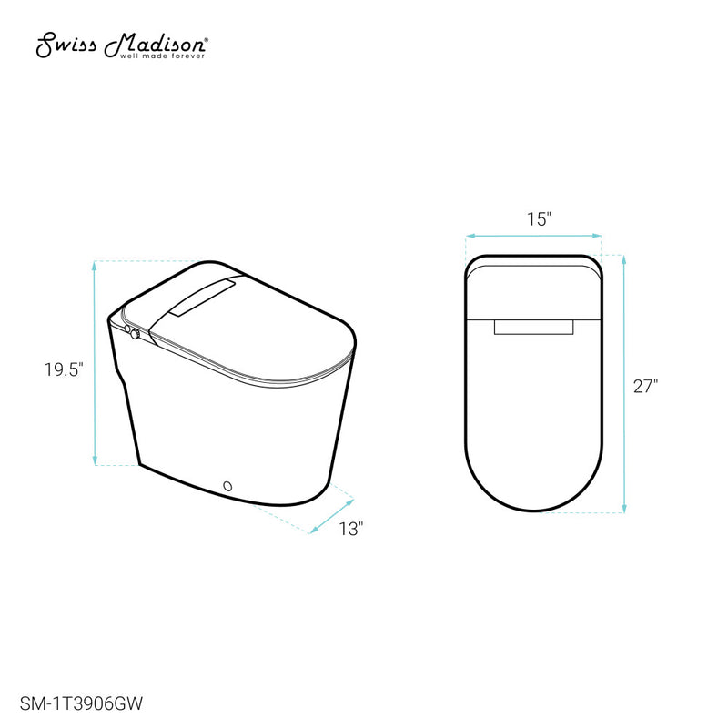 Hugo Tankless Toilet 12" Rough-in 1.1 GPF ADA Toilet with Integrated Tank and Manual Bidet in Glossy White