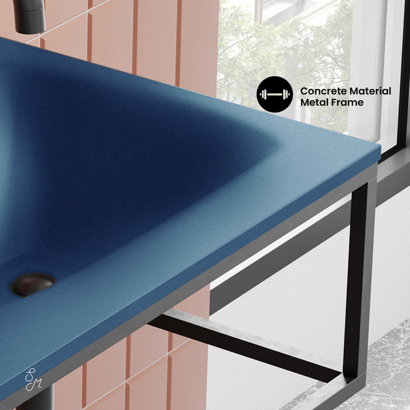 Lisse 24" Rectangle Concrete Wall-Mount Bathroom Sink in Royal Blue with Matte Black Frame