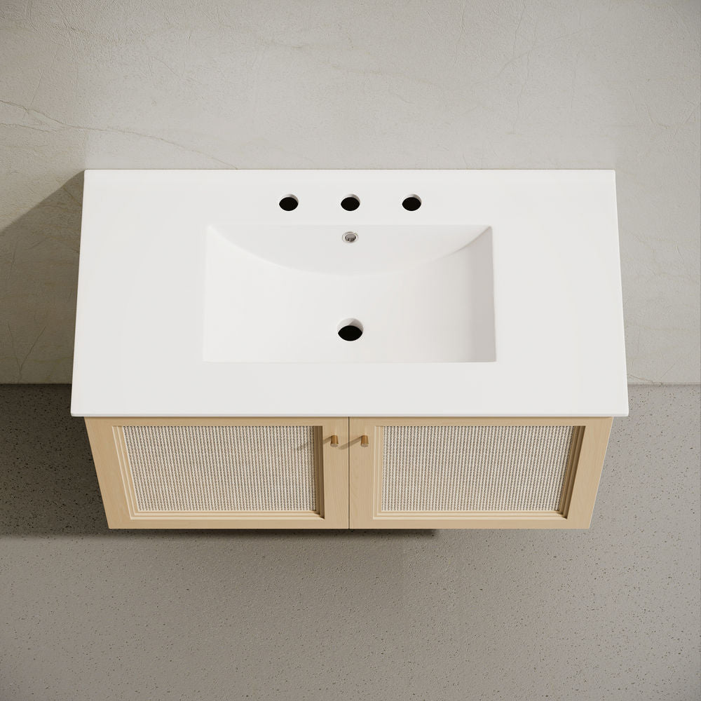 Classe 36" Wall-Mounted Bathroom Vanity in Natural Oak with Widespread Faucet Holes Vanity Top