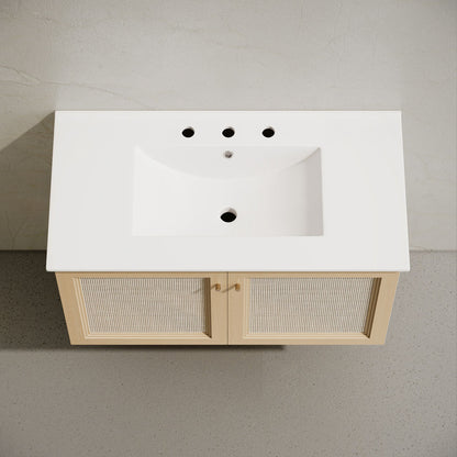 Classe 36" Wall-Mounted Bathroom Vanity in Natural Oak with Widespread Faucet Holes Vanity Top