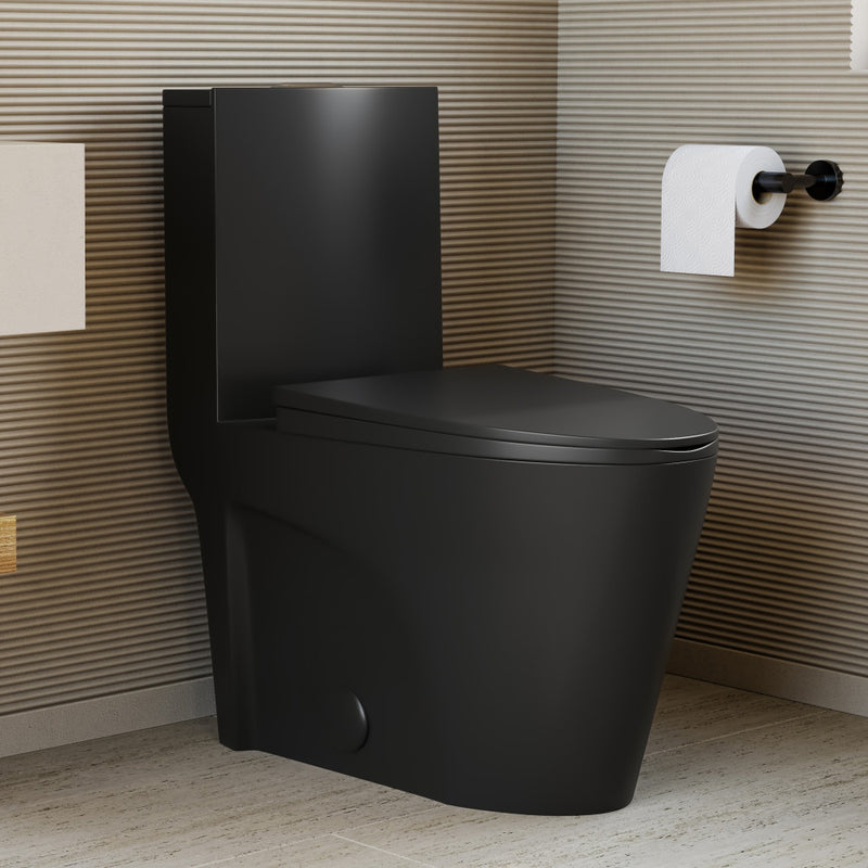 St. Tropez One-Piece Elongated Toilet Vortex Dual-Flush in Matte Black 1.1/1.6 gpf