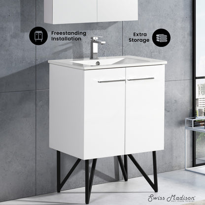 Annecy 24" Freestanding Bathroom Vanity in White with Sink Top